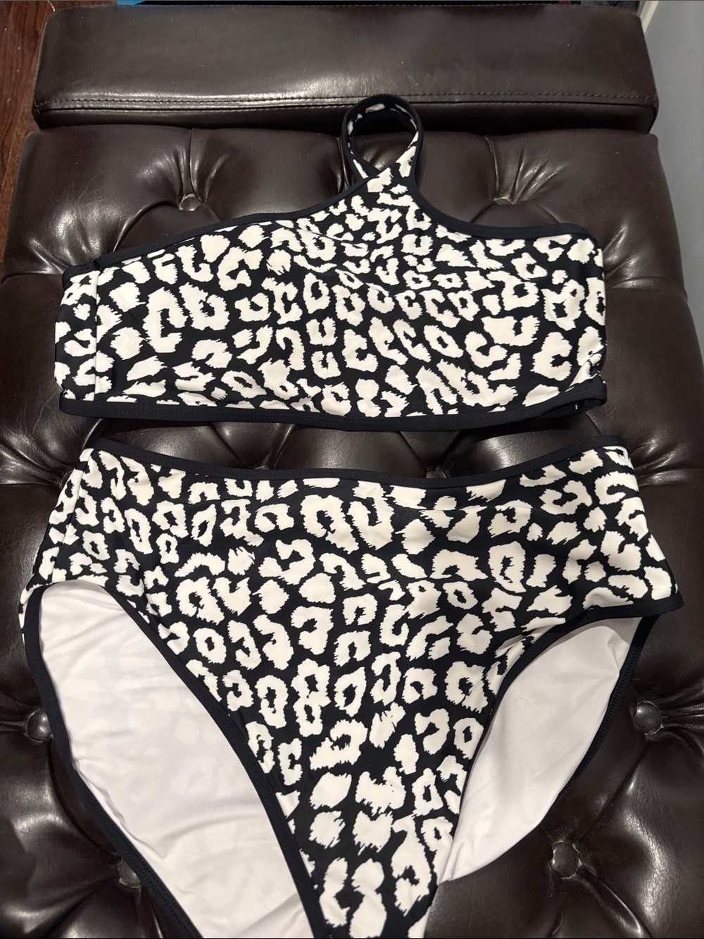 Calvin Klein Black & White Leopard One-Shoulder Bandeau Set